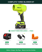 Complete Turbo Blower Kit — Battery, Charger & Ear Plugs Included