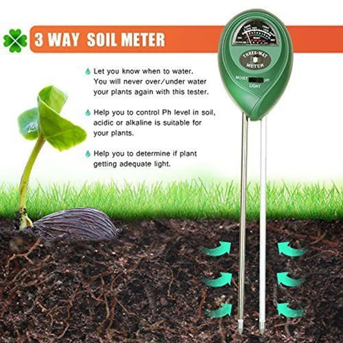 3-in-1 Soil Moisture Meter — Moisture · Light · pH