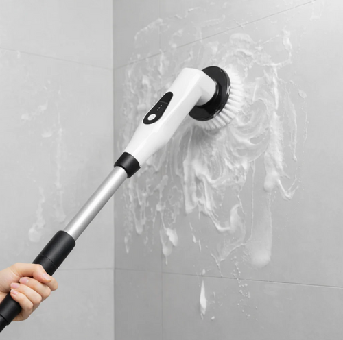 Cleaning a shower wall without bending — in use