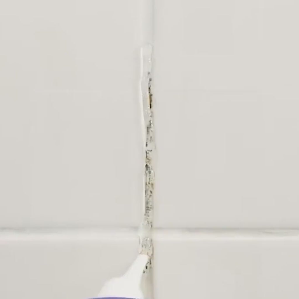 Before and after — mold dissolved on washing machine seal, grout, sink and tile