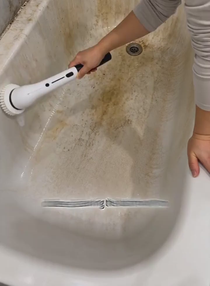 Cleaning a tub with the cordless spin scrubber - no scrubbing, no bending